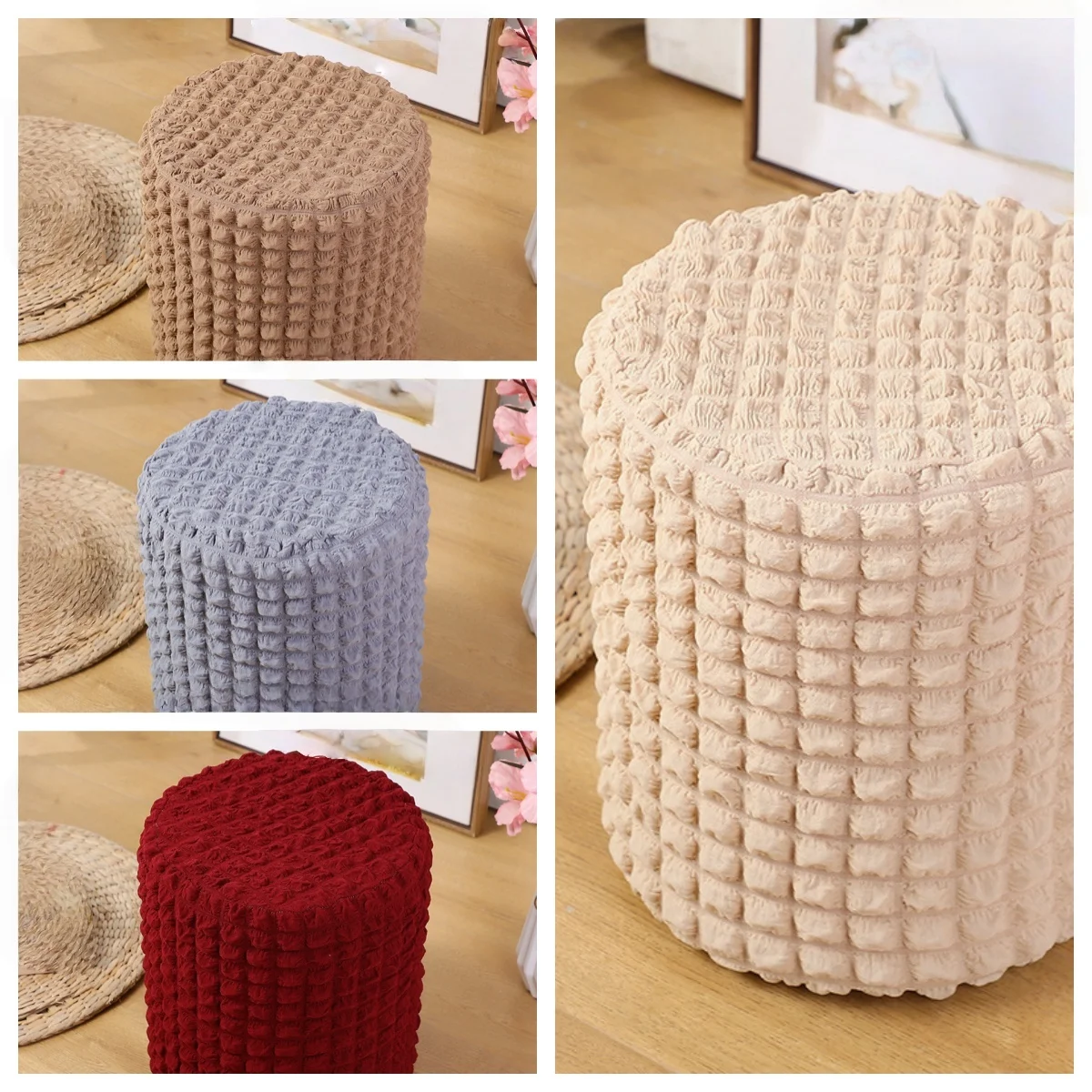 1pc Elastic  Ottoman Slipcover Footstool Protector Removable Washable Stretch Cover Chairs Sofa Foot Cover for Living Room