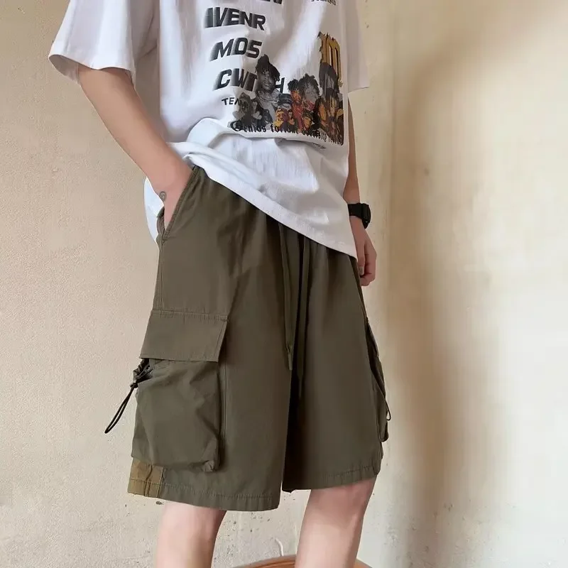 

EBAIHUI Summer Large Pocket Work Shorts Loose Military Green Casual Capris Fashionable and Handsome Men's Clothing