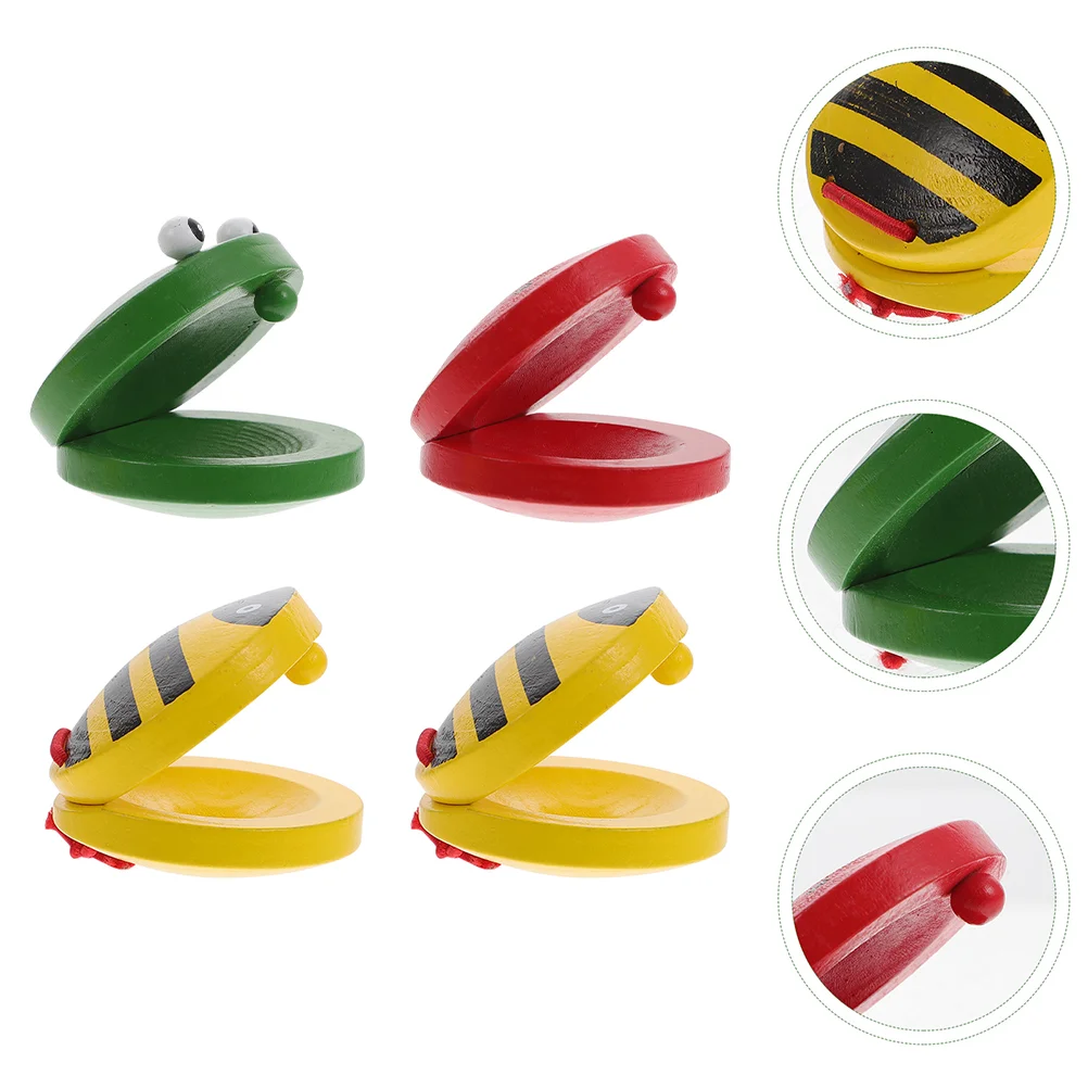 4 Pcs Toy Cartoon Animal Castanets Preschool Childrens Toys Rhythm for Kids Wooden Music Percussion Instruments