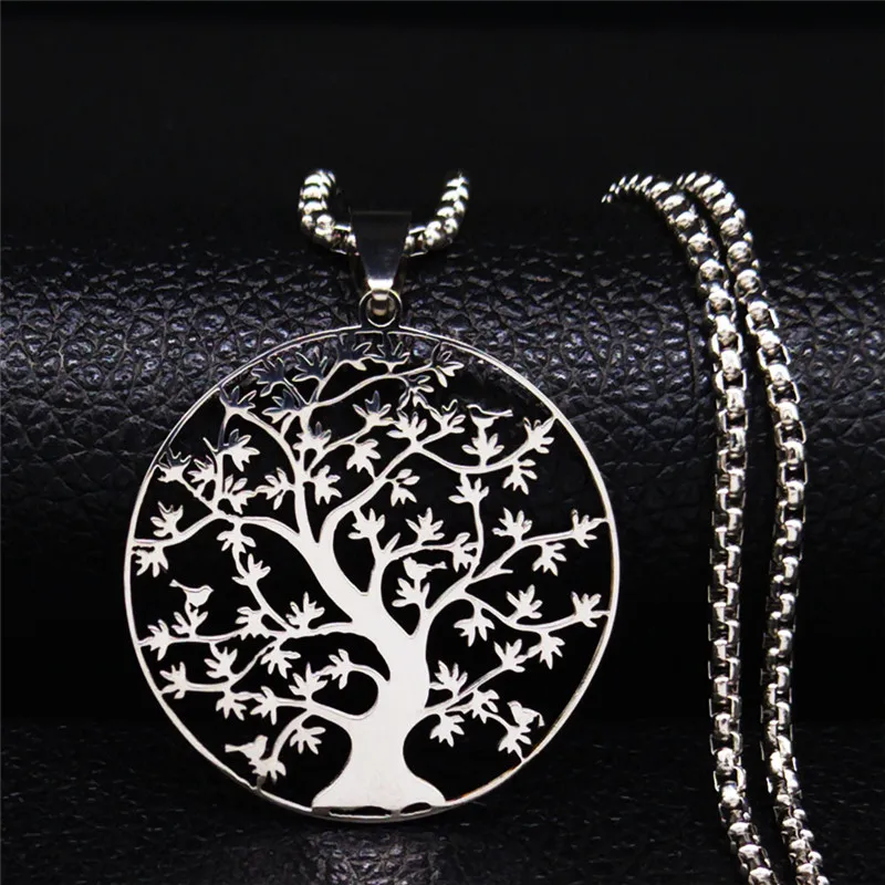 Tree of Life Stainless Steel Fashion Necklaces Women Statement Necklace Silver Color Chain Necklace Jewelry bayan kolye N7057S01