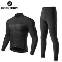 ROCKBROS Thermal Warm Jacket Sets Autumn Winter Men Women MTB Road Cycling Jersey Sets Sportwear Padded Bike Long Bib Pants Suit