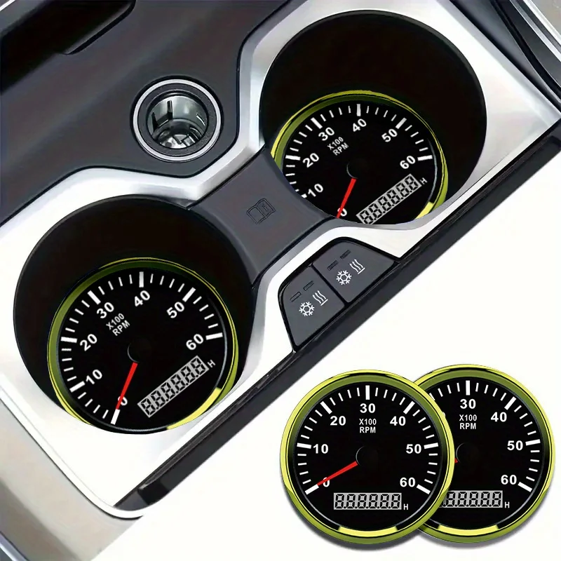 Set Of Two, Daily Decorative Coasters Featuring A Car Tachometer Design, Perfect For Enhancing Your Car'S Interior Cup Holders,