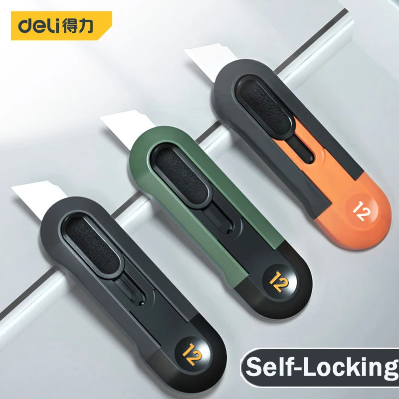 Deli Portable Mini Box Cutter Utility Knife,Small Auto-Retractable Pocket cute 미니칼SK5 Blade couteau art supplies Cutting Tools