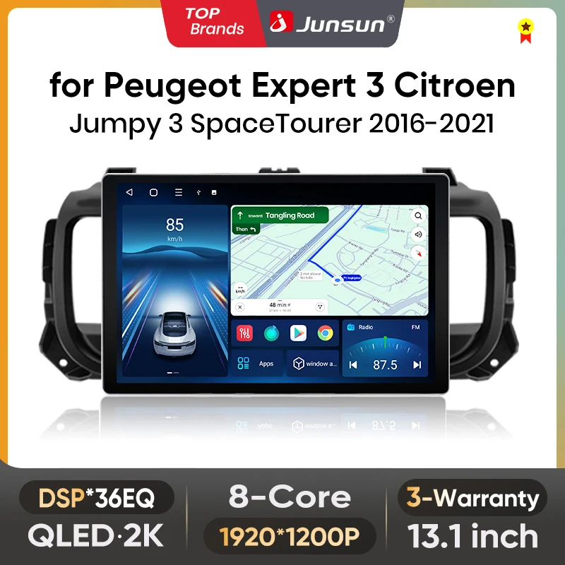 Junsun 13,1 Zoll QLED Android Wireless CarPlay Auto Autoradio für Peugeot Expert 3 Citroen Jumpy 3 Space Tourer 2016–2021
