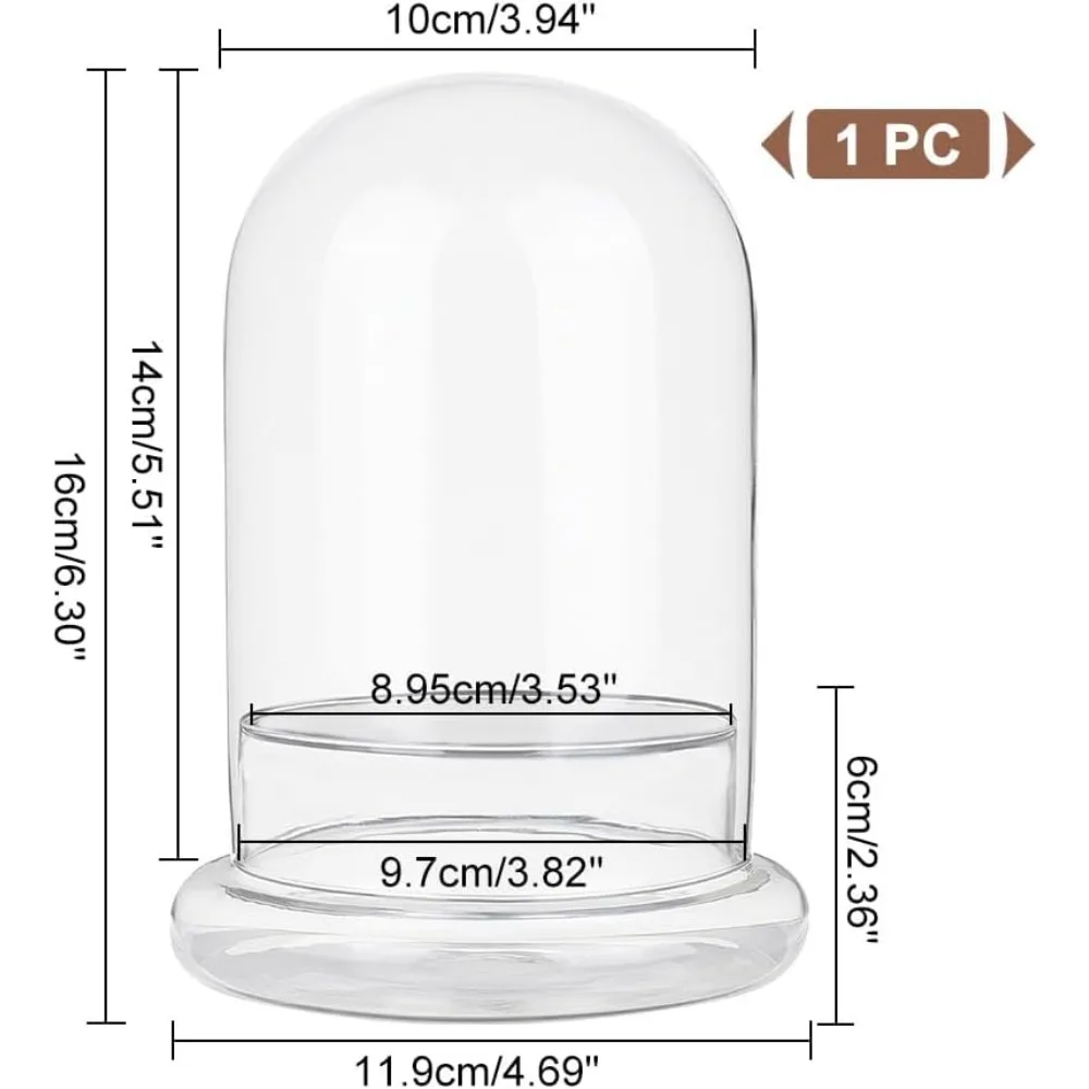 Decorative Glass Dome Cover, 4.69×6.3 Inch Small Display Dome Cloche Bell Jar Clear Display Case for Plants Miniature Succulents