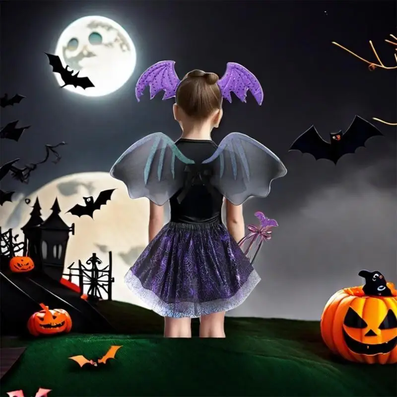 652F مجموعة أزياء الخفاش المكونة من 4 قطع من إكسسوارات أزياء الهالوين للأطفال، بما في ذلك جناح الخفاش والتنورة وعصابة رأس جناح #1