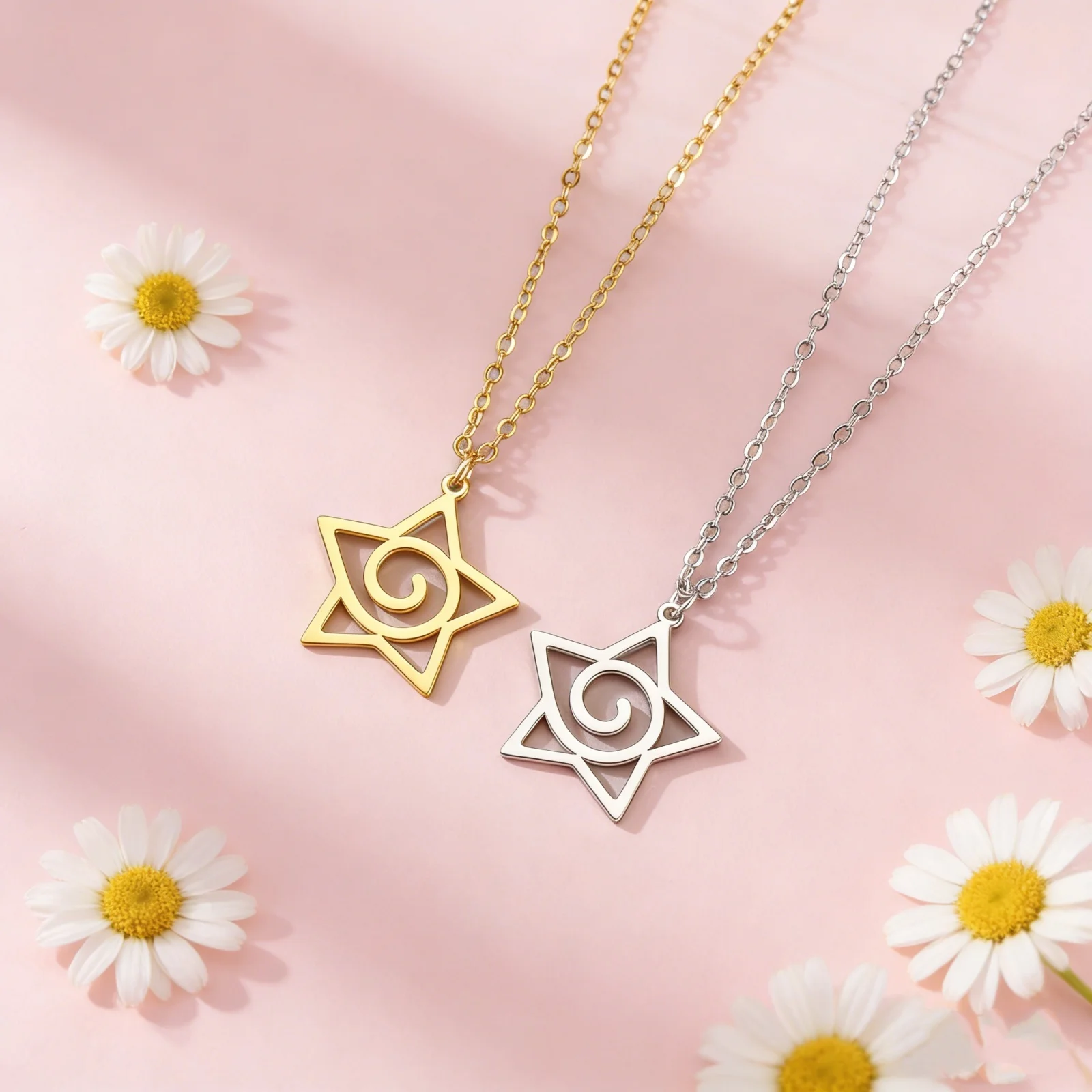 Skyrim Five pointed star pendant necklace stainless steel spiral star women's necklace vortex symbol magic protection talisman