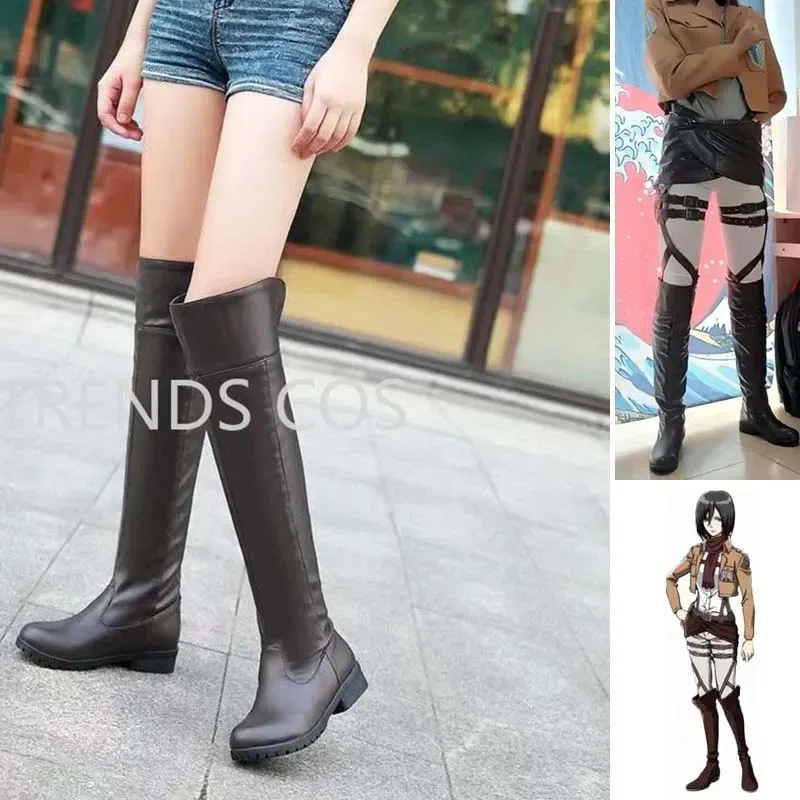 2025 11 Size 34-48 Attack on Titan Long Shingeki No Kyojin Over-the-Knee Boots ErenJaeger Ackerman Shoes Cosplay A