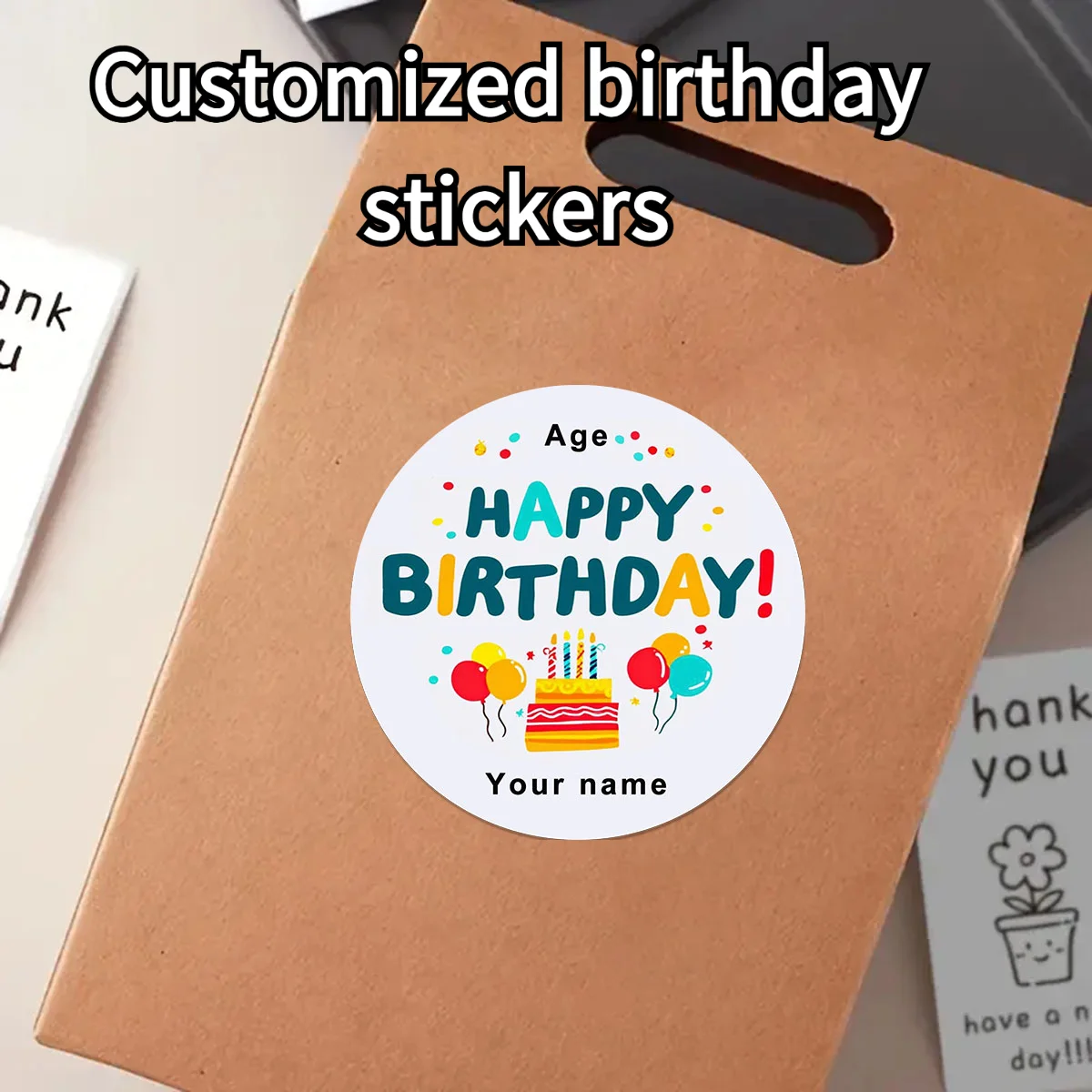 

Custom Birthday Cake Stickers - Personalized Party Invitations, Gift Box Labels,and Celebration Decorations with Vibrant Cartoon