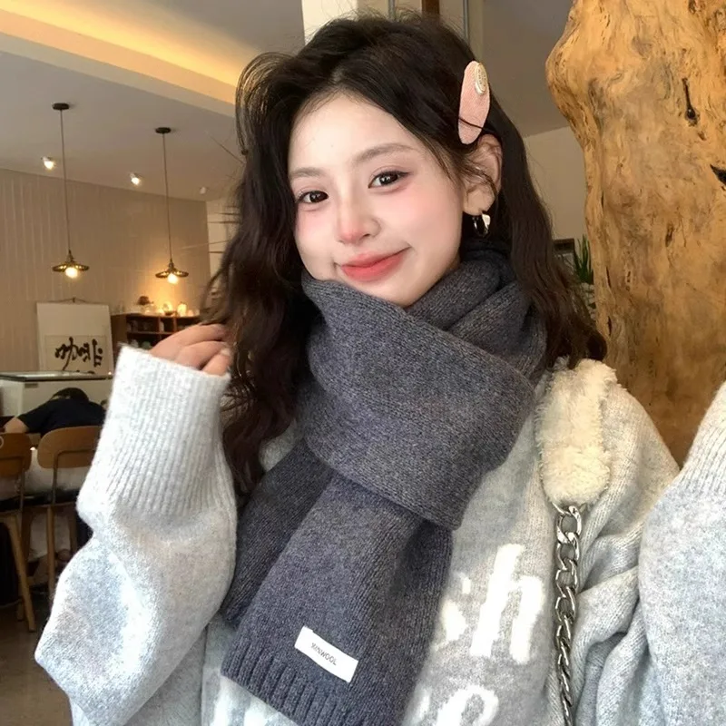 new-women's-wool-scarf-winter-versatile-high-end-knitted-thick-warm-neck-warmer-soft-comfortable-korean-style-pure-color