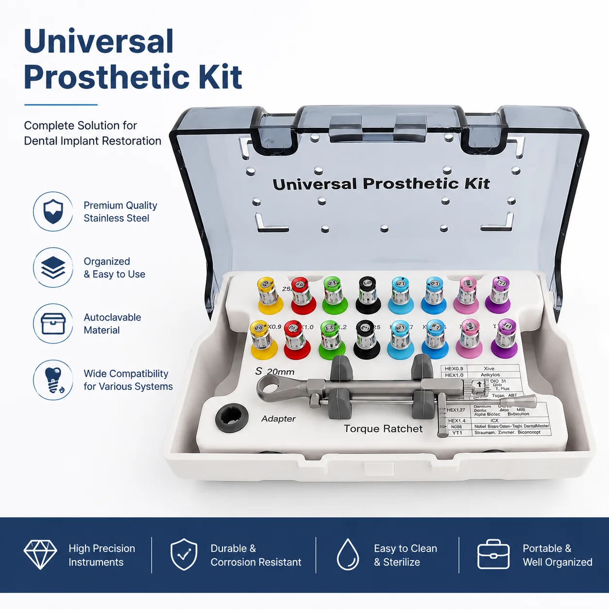 

Dental Implant Prosthetic Kit Hex Driver Screwdriver Torque Wrench Universal Restoration Tools
