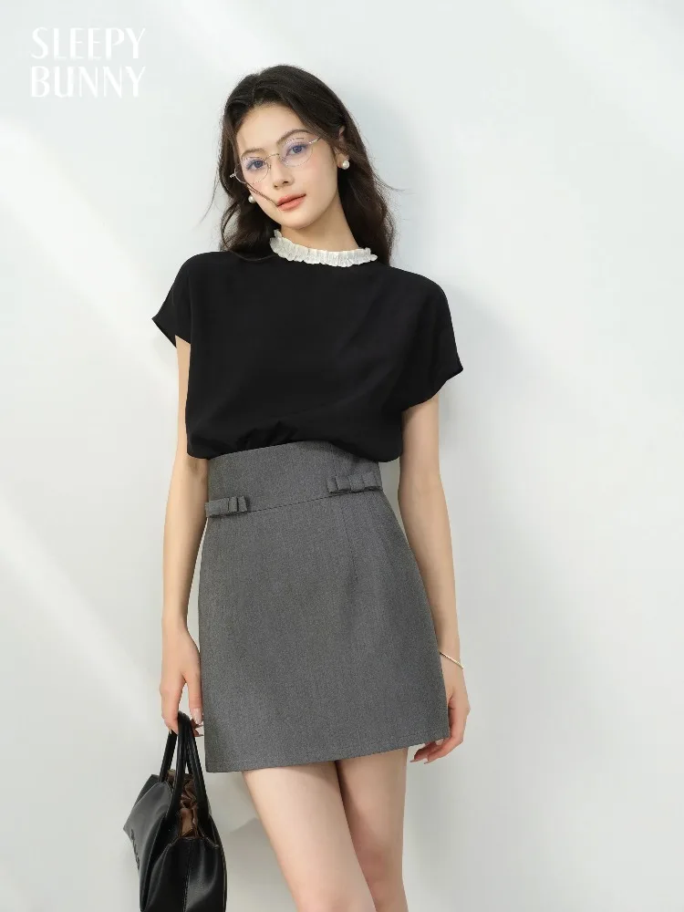 

High Waist A-Line Mini Skirt Women Grey Office Pencil Skirt with Zipper Summer Slim Fit Vintage Suit Skirt Petite Elegant Look