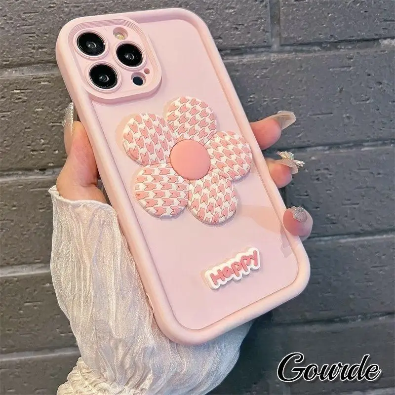 

Gourde Fashion 3D Grid Flower Pattern Patterns Matte Phone Case for Iphone 16 15 14 12 13 11 Pro Max Ip 7 8 Plus X Xs Xr Xs Max