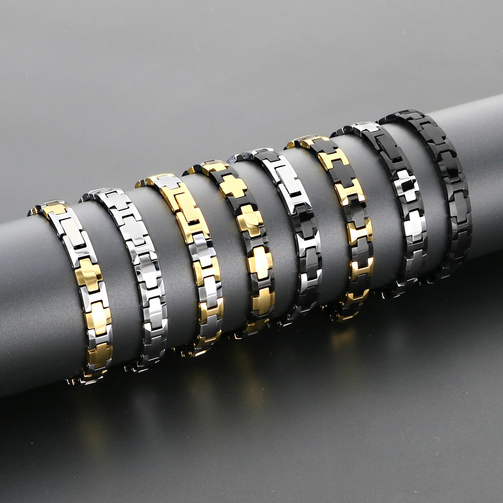 

Браслет для мужчин с крестом, магнитотерапией и энергетическим эффектом - вольфрам - KB208920-JI