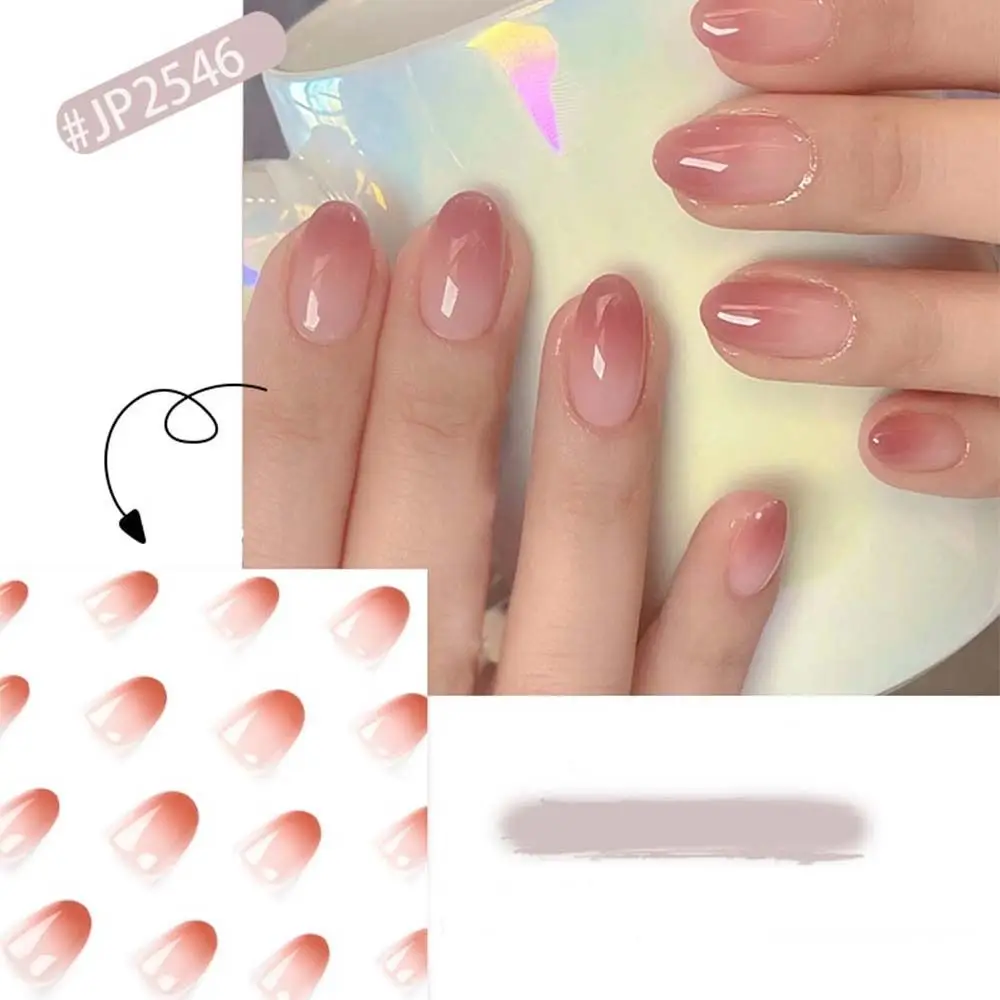 Manicure Short Almond False Nails PInk Gradient Fake Nials French Detachable Press on Nails Women