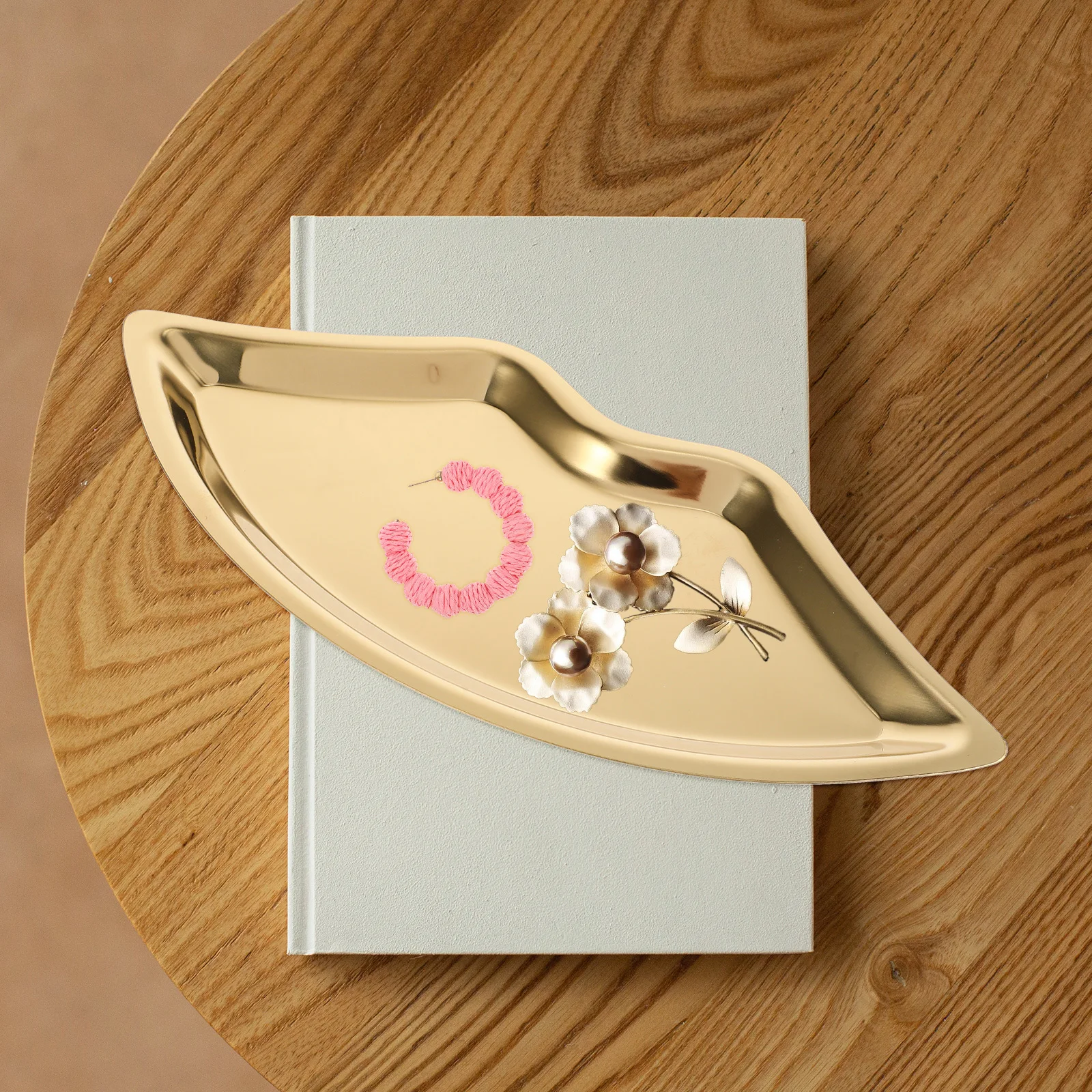 

Tray Stainless Steel Jewelry Storage Ring Earring Organizer Trinket Dish Dressing Table Decoration Metal Holder