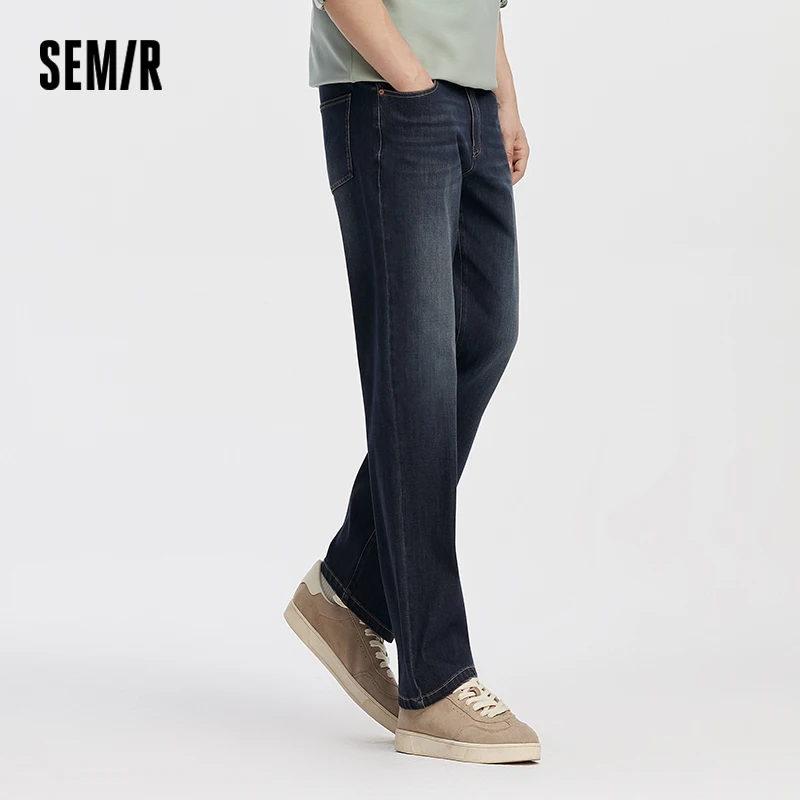 Semir Men Jeans Stretch Soft Straight Fit Casual Commute 2026 Autumn Long Denim Pants Clean Shape Everyday Style Daily Wear