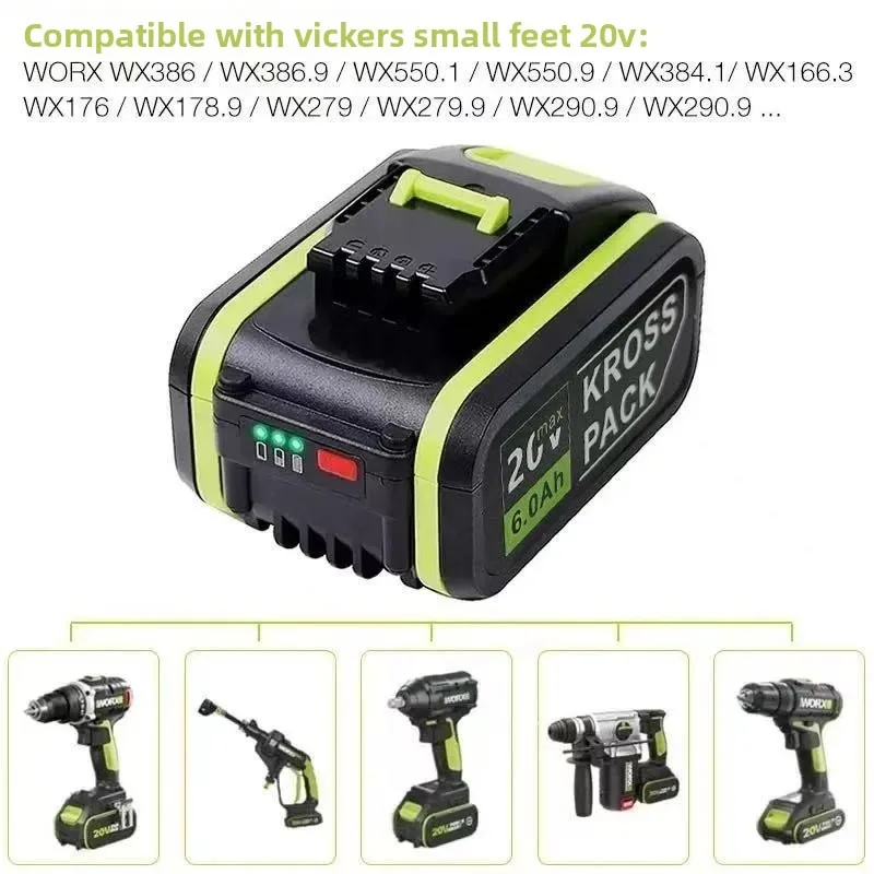 20V 4000mAh Li-ion Replacement Battery for Worx WA3551 WA3553 WX390 Small Foot Fits Pressure Washer Chainsaw Drill Garden Tools