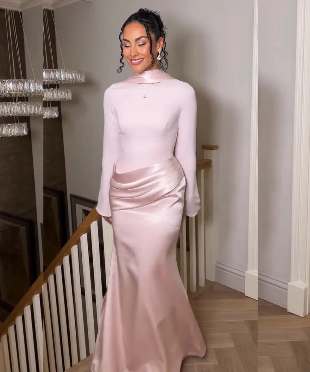 

Customized Chinese Style Jersey Pleat Mermaid O-Neck Long Evening Dresses Luxury 2025 Fashion Exquisite