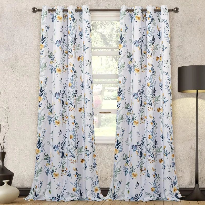 Floral Curtains 84 inches Long Living Room Darkening Thermal Insulated Light Blocking Drapes Grommet for Bedroom , 2 Panels