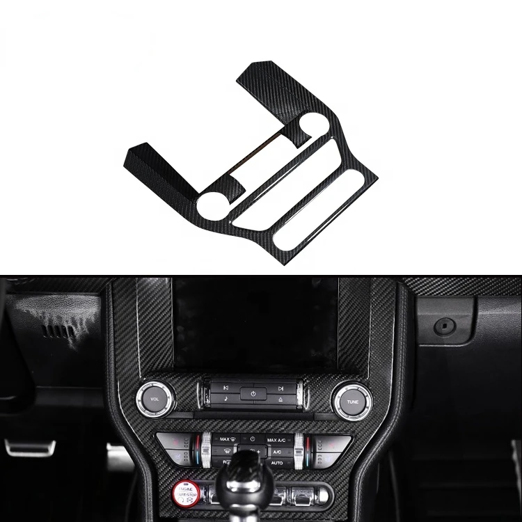 High Fit Real Dry Carbon Music Control Frame Add On Style Multi-media Console Cover Trim For Mustang 2015-2017