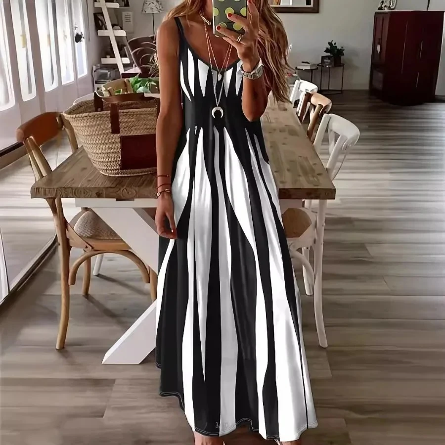 

Summer Irregular Printed Women Camisole Dress 2025 Bohemian A-line Vacation and Floor Skirt Elegant Retro Casual Loose Clothing