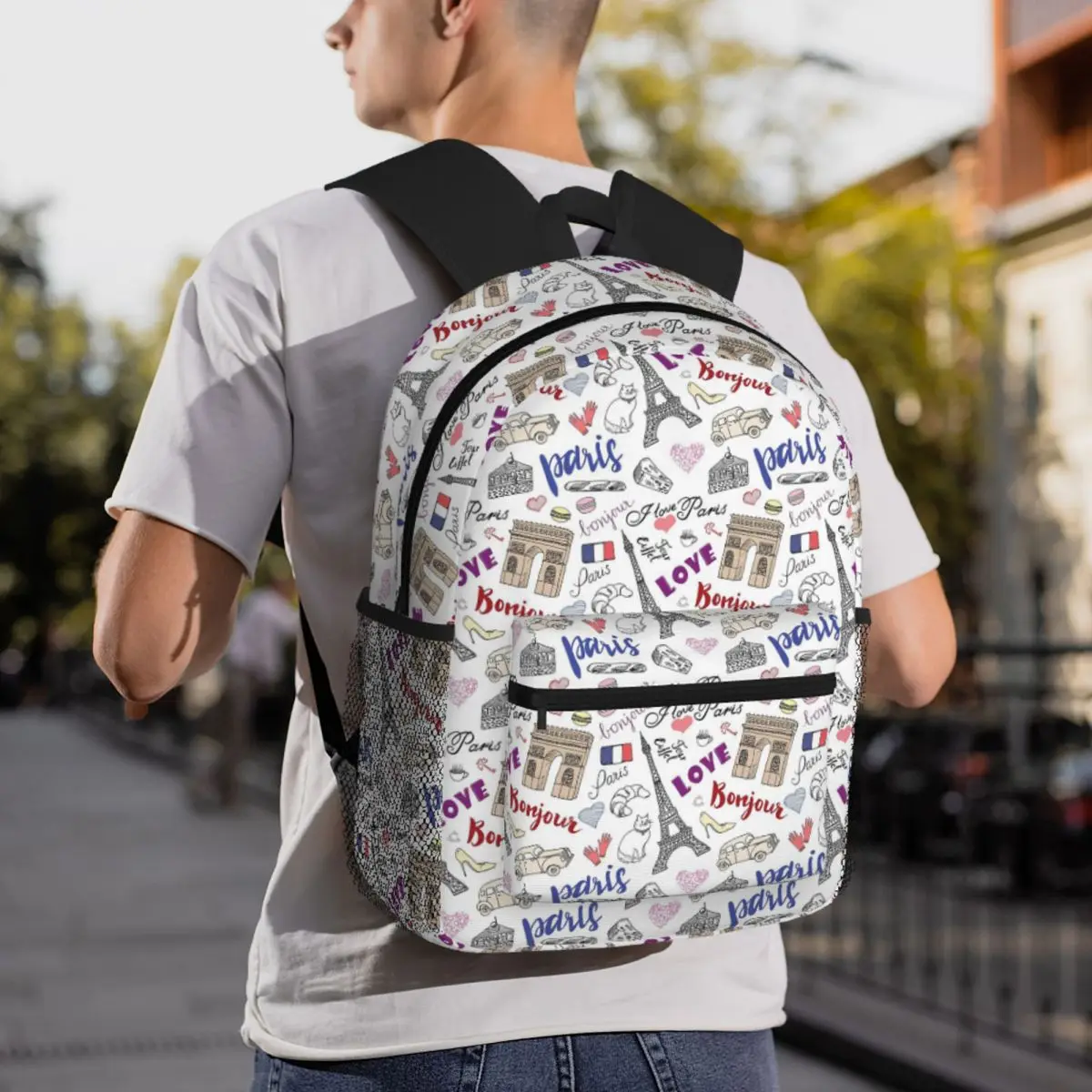 

Paris Eiffel Tower Backpack Daypack Large Capacity Kids BookBag School Bag Shoulder Bags for Men Women