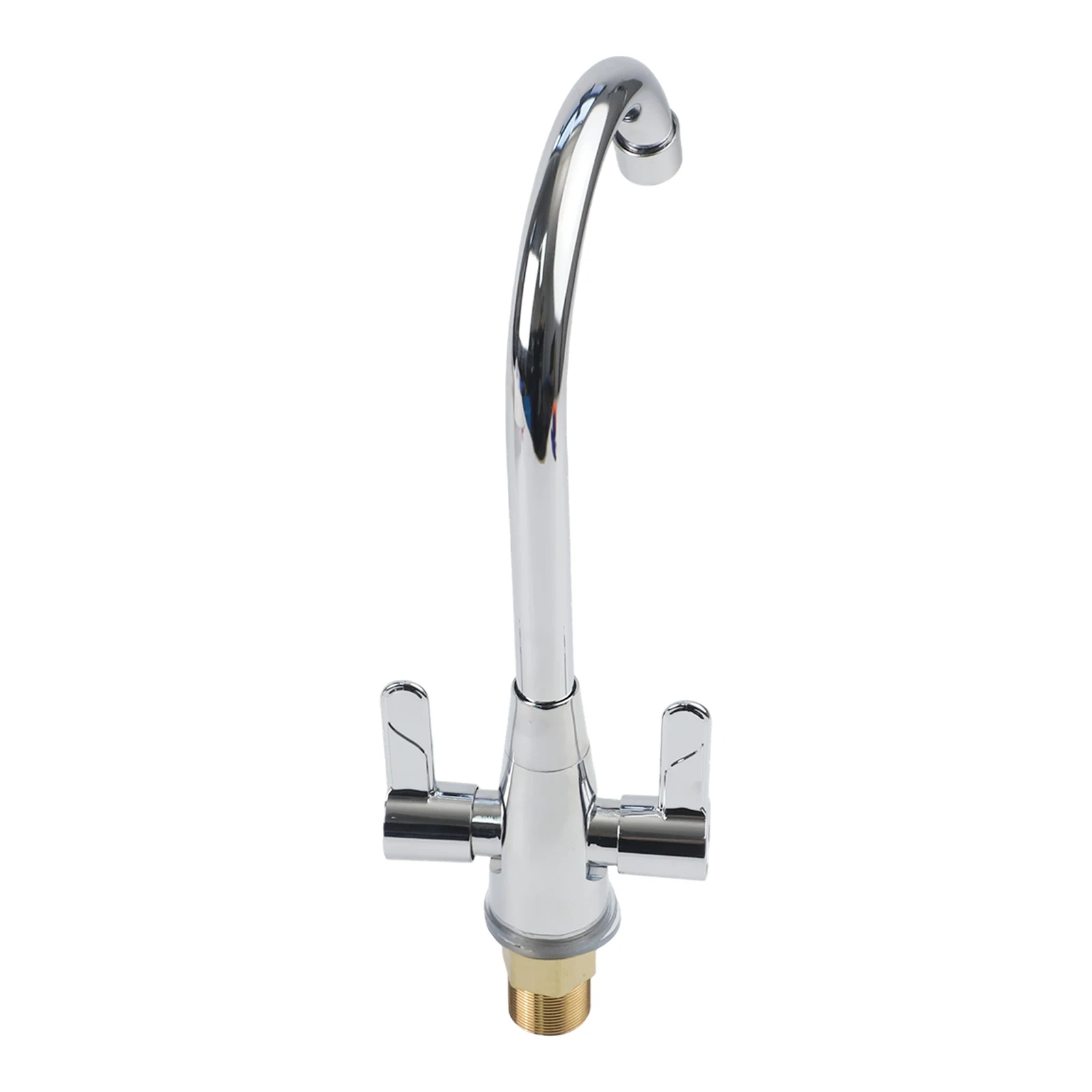 

Twin Lever Faucet Chrome Mixer Tap Modern Kitchen Swivel Spout Twin Lever Tap Soft Bubble Flow Easy Installation