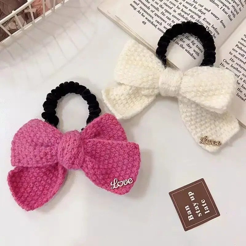 1 Fall/winter knitted bow for adult hair tie Hair tie hair circle hair tie sweet hair accessory