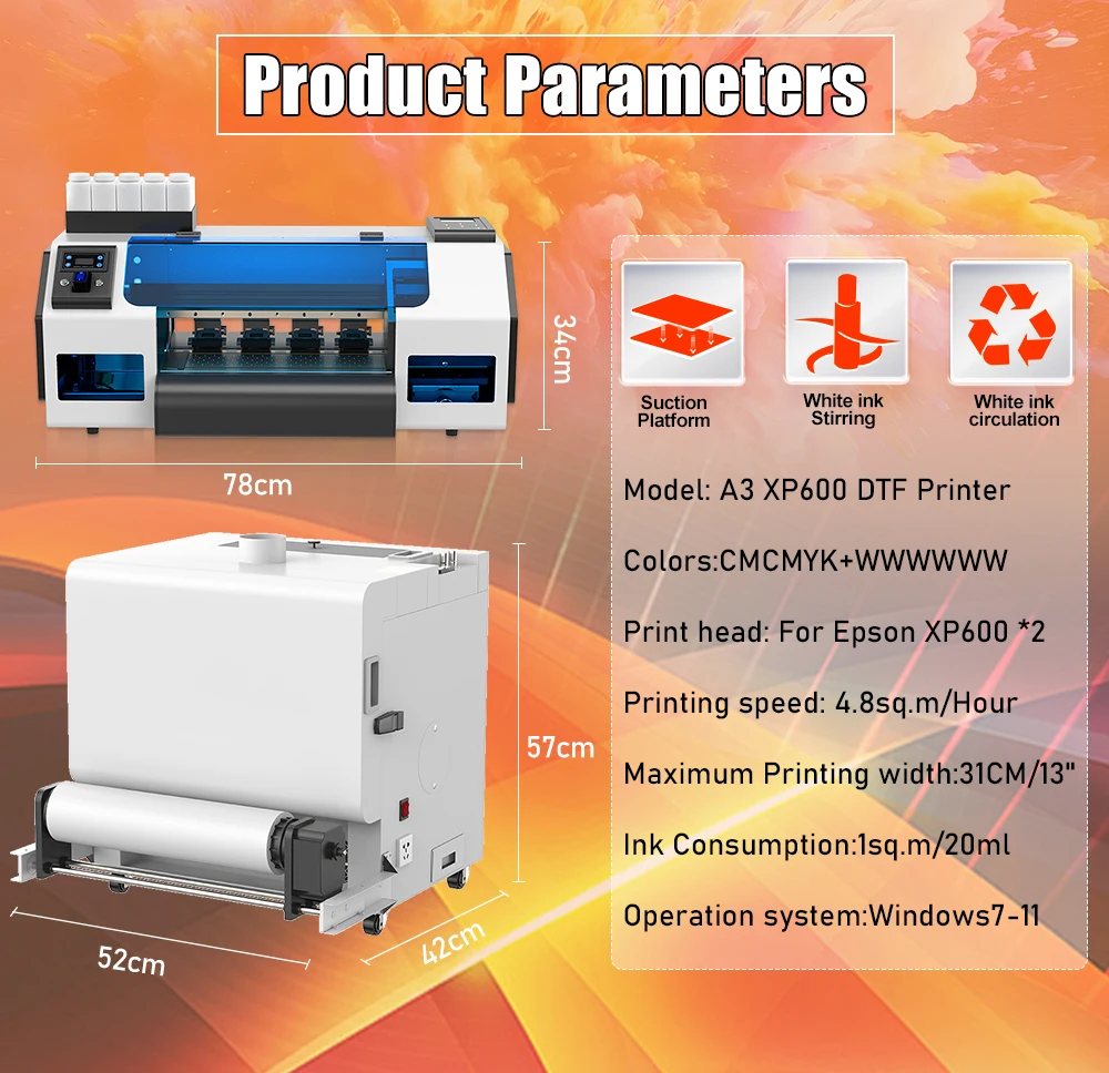 Colorsun A3 dtf Printer For Epson Xp600 impresora a3 dtf T-Shirt Printing machine With Vertical curing shaker For T-Shirt Fabric