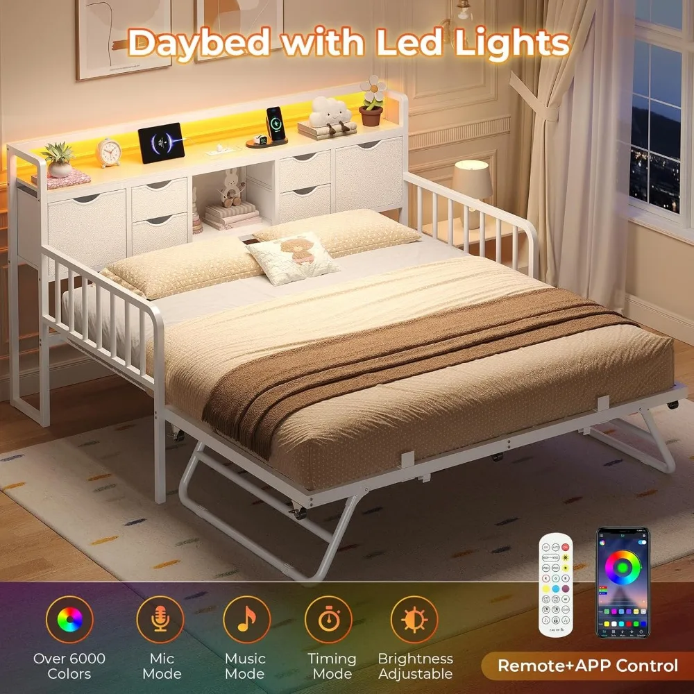 سرير نهاري مع دولاب، سرير نهاري مزدوج مع لوح رأسي للتخزين ومحطة شحن، سرير معدني مزدوج قابل للتعديل الارتفاع