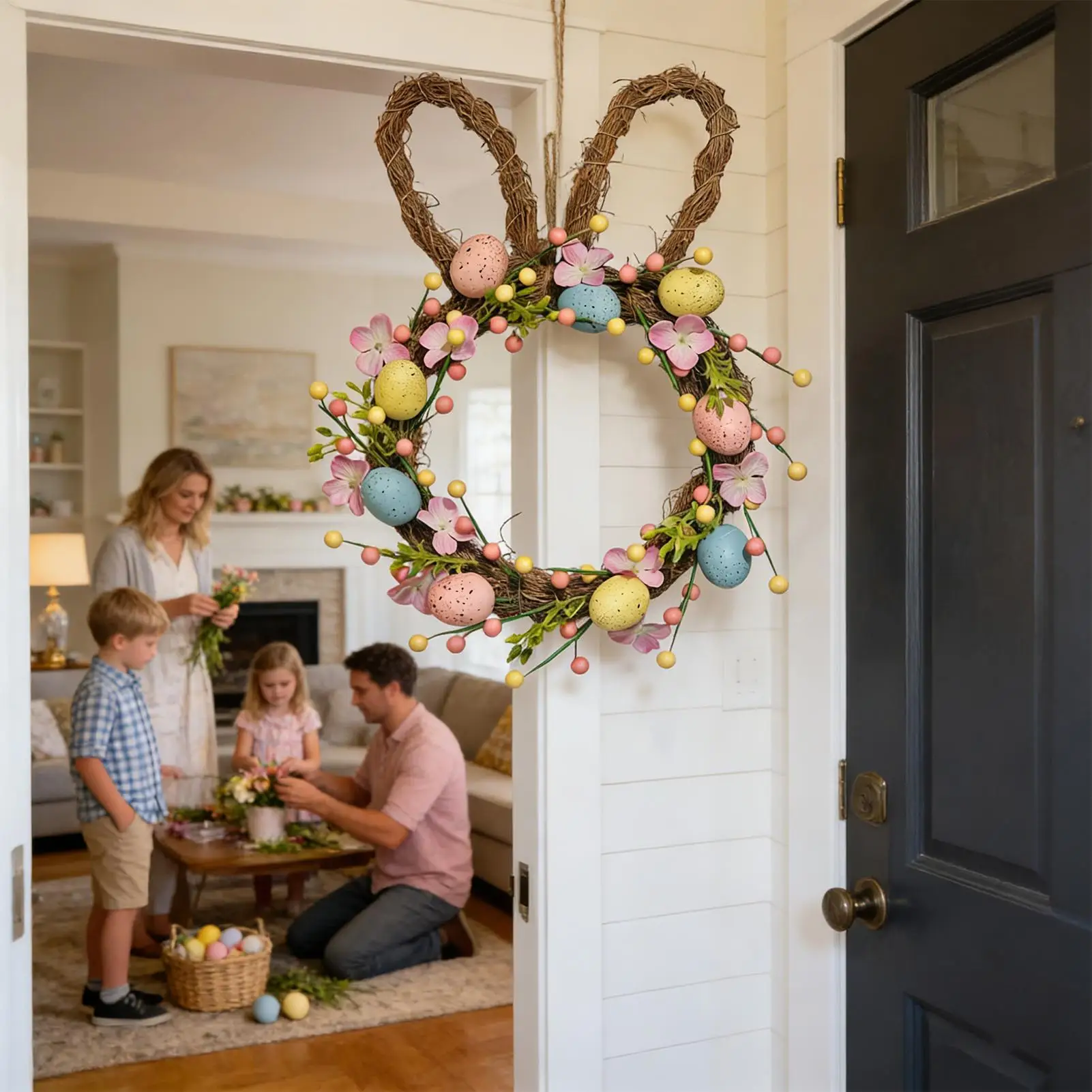 

Пасхальный венок с кроликом, красочный искусственный цветочный венок, декор для входной двери, венок с кроликом для крыльца, дома, фермерского дома, вечеринки, праздника, стены