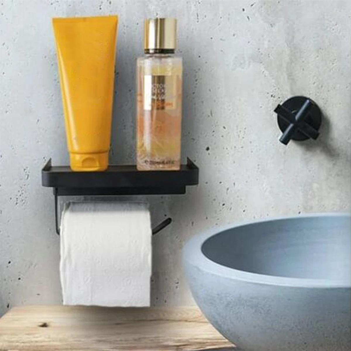 

1 Pcs Black Toilet Paper Holder Mobile Phone Storage Holder Stainless Steel ToiletDomestic Perforation-Free Bathroom Roll Holder