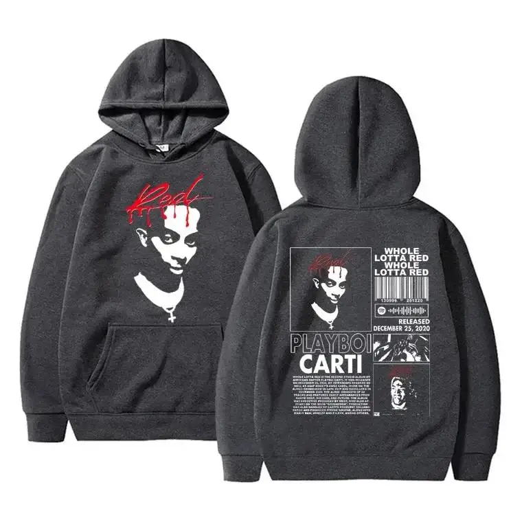 Playboi Carti Hoodie Red Album Graphic Sweatshirt Mens Womens Hip Hop Vintage Oversized Hoodies Streetwear