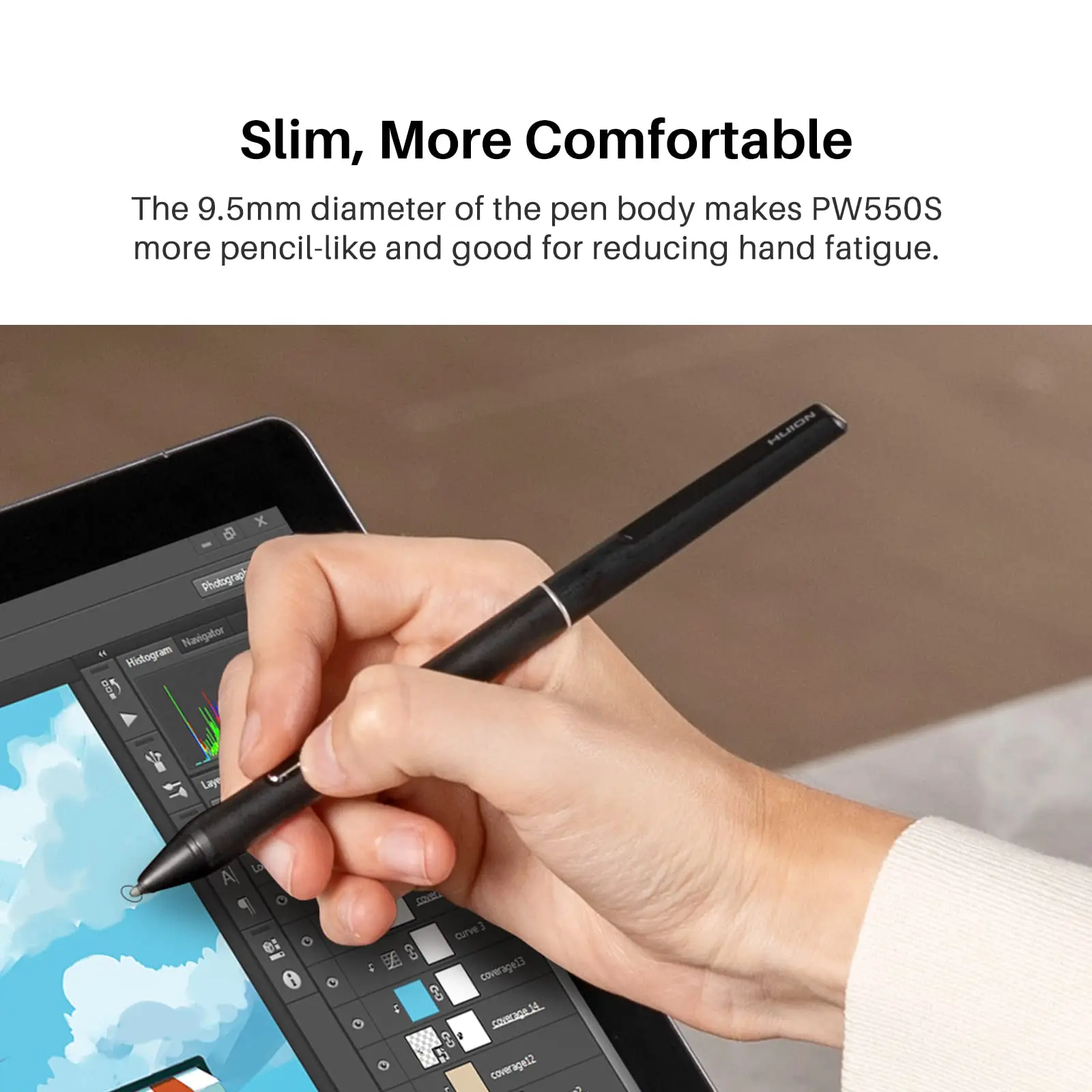 HUION Slim Pen PW550S 9.5mm Diameter for Huion Inspiroy 2/Giano/Keydial/Dial 2, Kamvas 22 Series, Kamvas 24 Series, Kamvas Pro 1