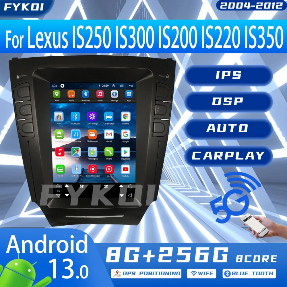 

FYKOI Car Radio For Lexus IS250 IS300 IS200 IS220 IS350 2004-2012 Tesla Screen Automotive Multimedia Carplay Android 13 4G WIFI