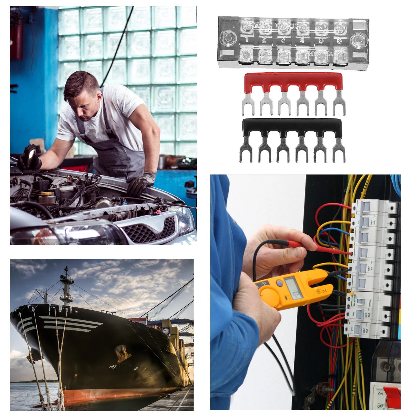

5 Sets Pre Insulated Terminal Block Strip 6 Position Dual Row 600V 5A Red Blocks Screw Holes Easy Install Insulated Cover