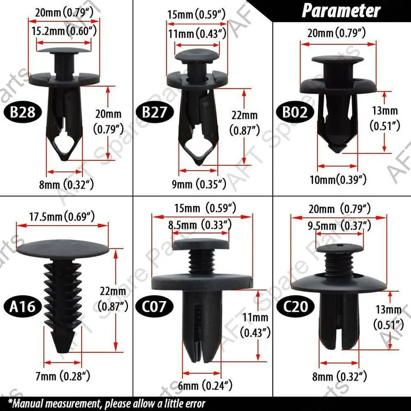 

190 шт., черные автомобильные крепления, пластиковые автомобильные зажимы для заклепок, комплект зажимов для отделки, 6 размеров, универсальные для замены решетки дверного бампера и крыла