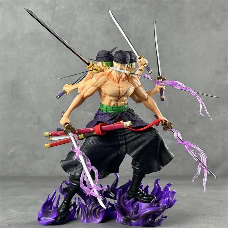 40cm One Piece Zoro Anime Figure Three Heads Six Arms Nine Blades Flow Shura Roronoa Zoro Action Figure Pvc Collection Model Toy