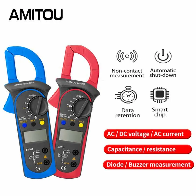 AMITOU ST201 Digital Professional Auto Voltage Tester 1999 Count Clamp Multimeter Electric Current Ammeter ACDC Temp Capacitor