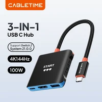 CABLETIME 3 en 1 HUB Switch 2 Dock 4K144Hz PD100W 5 Gbps estación de acoplamiento de TV portátil de repuesto para interruptor/interruptor 2/Steam Deck