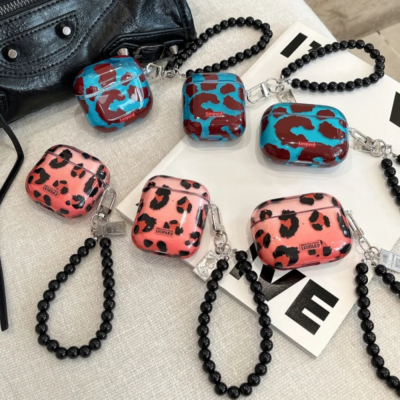 Casing earphone Apple motif macan tutul transparan kompatibel dengan Appleairpods3/4Personalized Lanyard CasePRO2CartoonPRO3