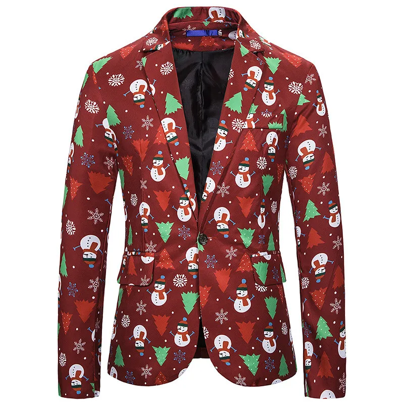 

Christmas Print Outwear Men Long Sleeve Blazers Winter Funny Jacket Matching Novelty Snowmen Adults Xmas Fancy Dress