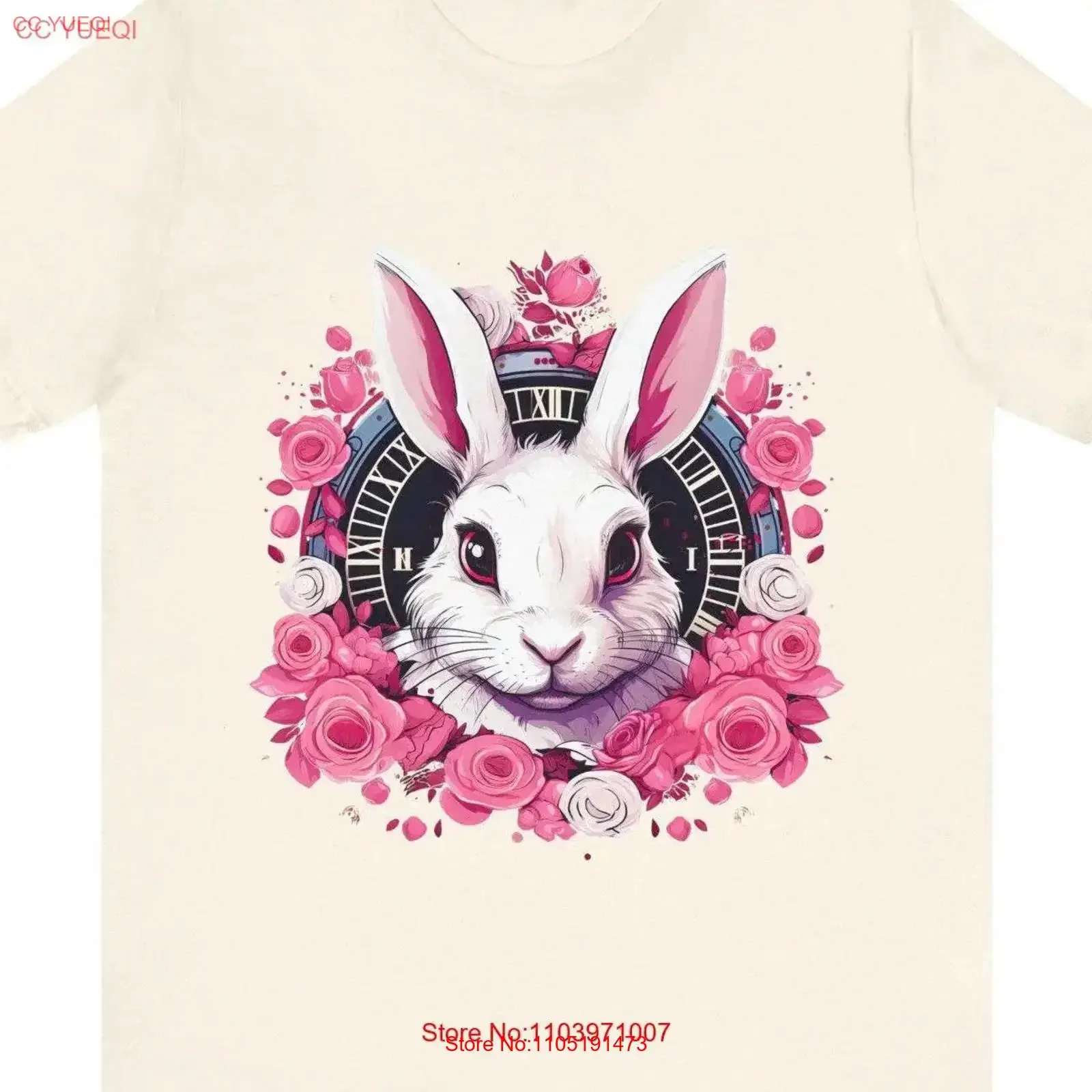

Whimsical White Rabbit Clock T Shirt Pastel Fantasy Art vintage Washed Soft Comfortable Top For Everyday Wear Versatile