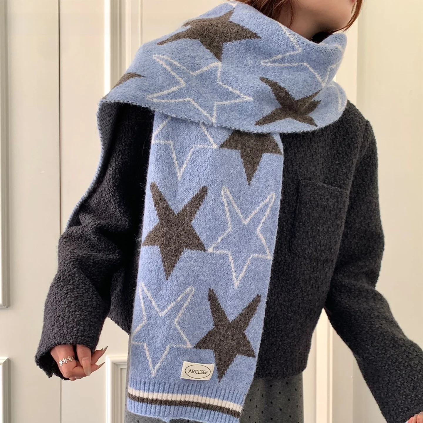 faionable-star-pattern-scarf-women's-warmth-winter-ne-warmer-double-sided-polyester-fiber-soft-comfortable-long-rectangular