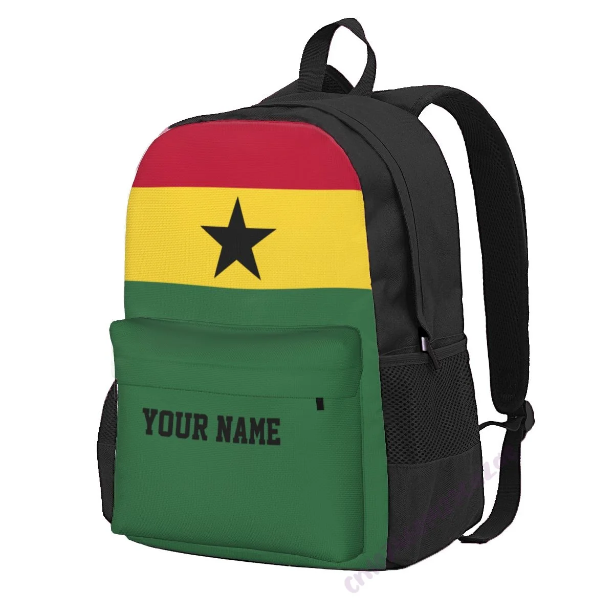 

Custom Name Ghana Flag Polyester Backpack For Men Women Travel Bag Casual Students Hiking Travel Camping