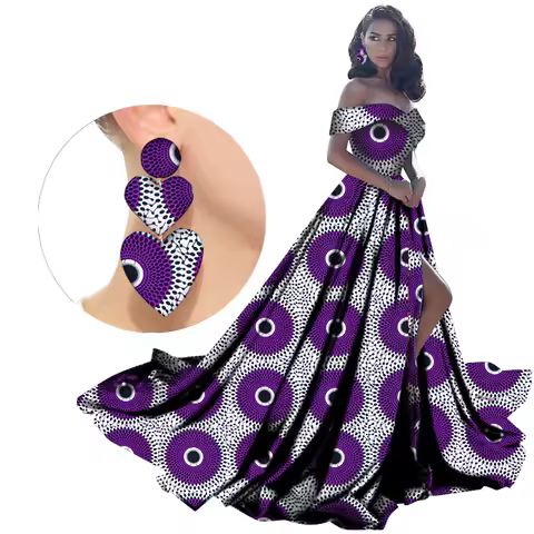 Bintarealwax African Dresses for Women Bazin Off Shoulder High Waist Evening Party Dress Big Swing Hem Long Split Dress WY2734