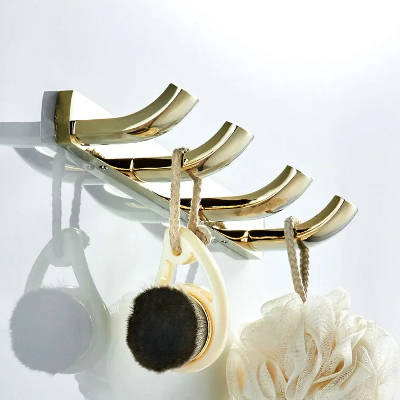 gold Bathroom attachment bronze Shelf Aluminum Alloy Shelves with Hooks Shampoo Holder Kitchen Storage Rack Key Hooks Gang hook