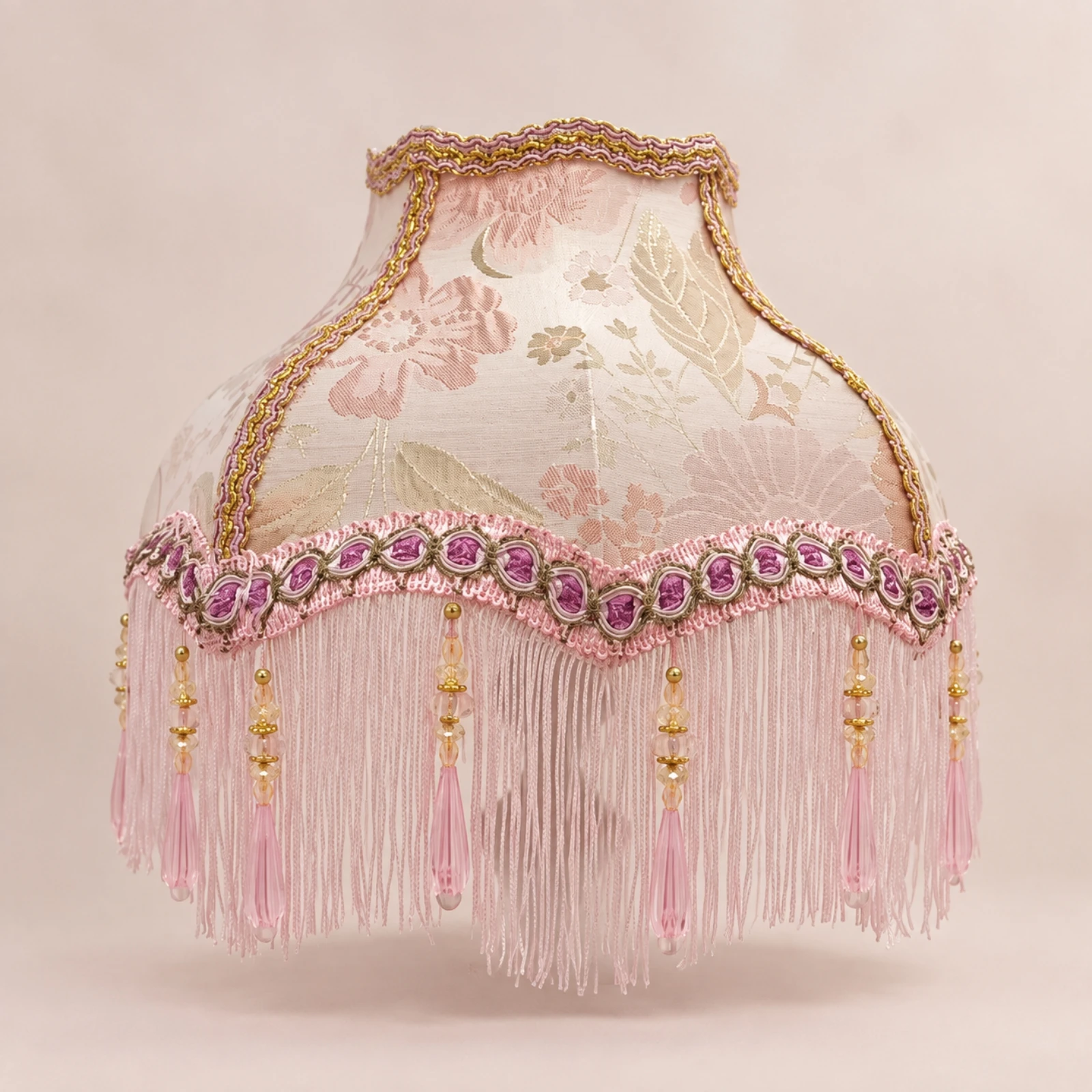 Pink Jacquard Lampshade Vintage Teardrop Princess Lampshade Jacquard Lamp Shade Warm Light Lamp Shade with Fringes Low-Glare