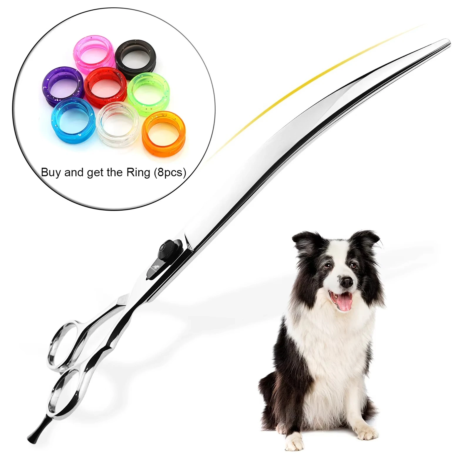 10-Inch JP440C Single-Tail Curved Pet Grooming Scissors – Black Gasket, High-Screw Design, PT-301